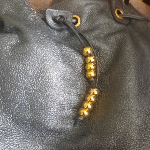 Large Aqua Madonna drawstring leather bag - Picture 6 of 14